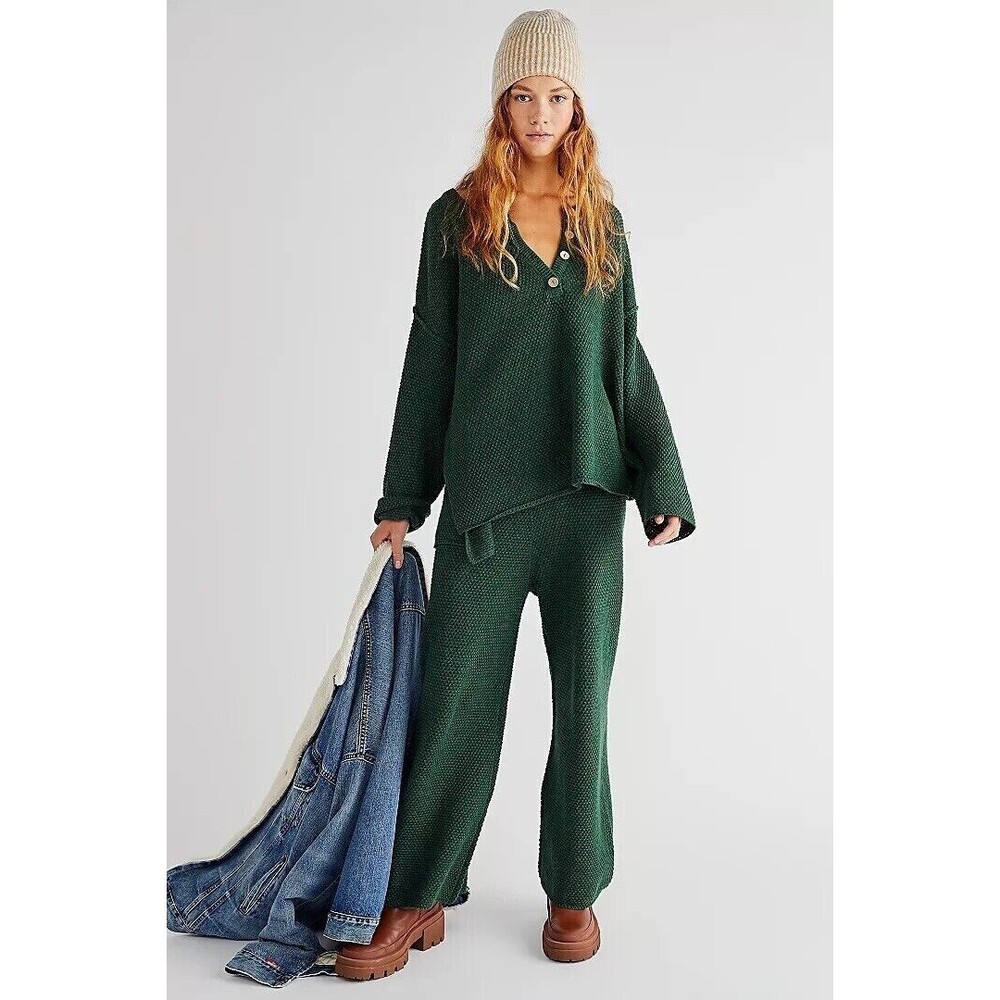 Free People FP Beach Hailee Sweater Pants Set Evergreen Size Large